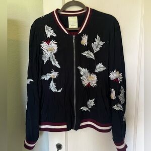 Vintage Anthropologie Silky Embellished Bomber Jacket